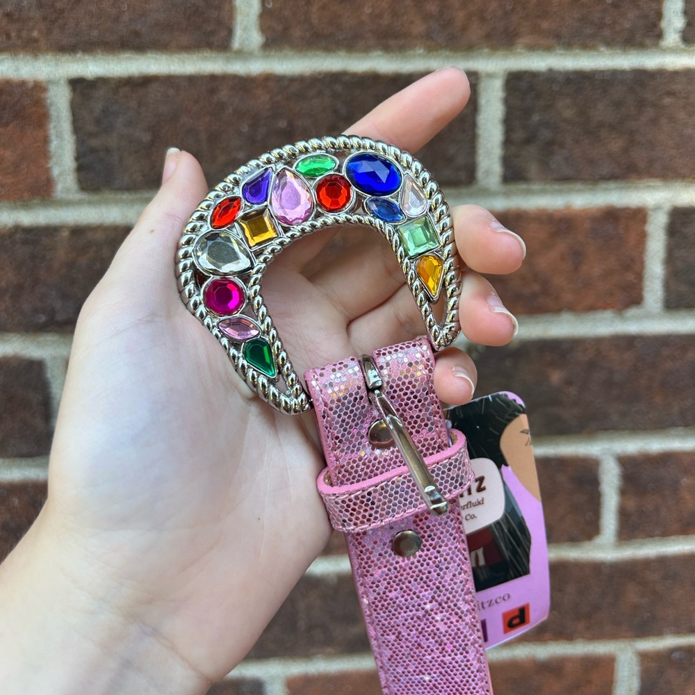 Y2K leather sparkly bedazzled belt